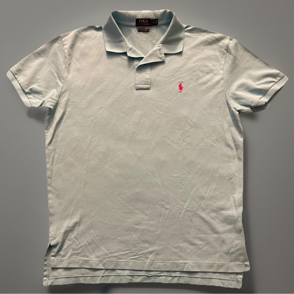Polo Ralph Lauren Short Sleeve Polo Shirt Blue Embroidered Pony Logo Large JBHS